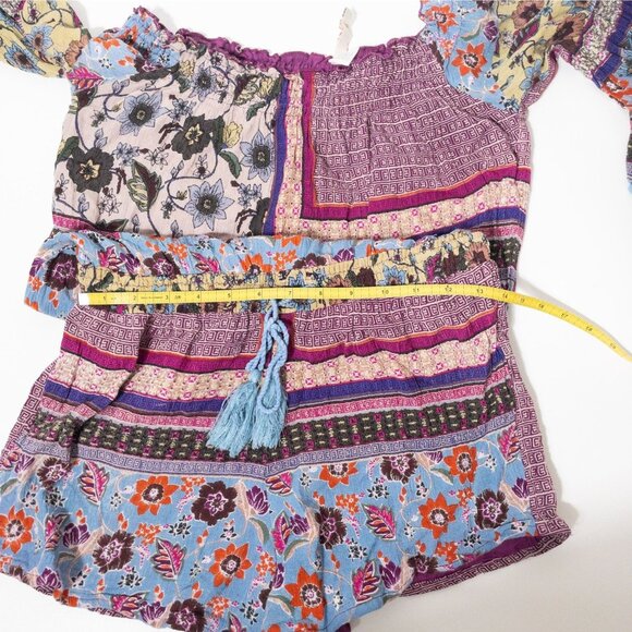 Raga Anthropologie Purple Floral Romper With Tassel Tie Belt SZ S Boho - Picture 6 of 9